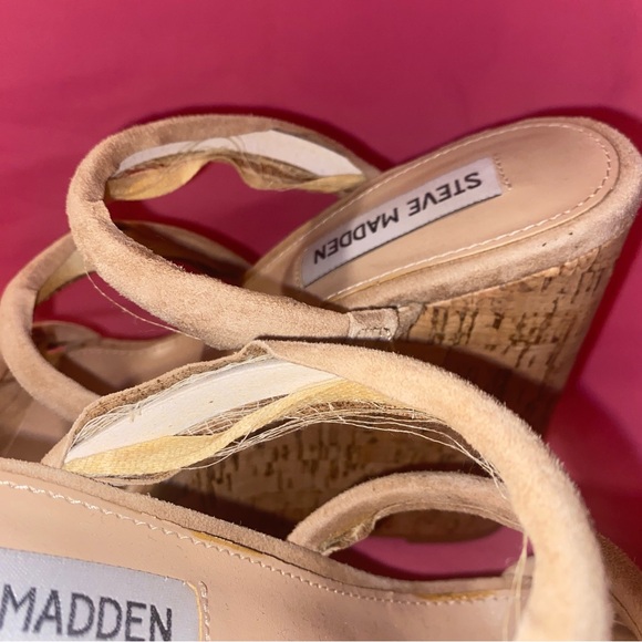 Steve Madden Tan Suede Strap Wedge Espadrille Platform Sandal High Heel 7 Women - Picture 10 of 16